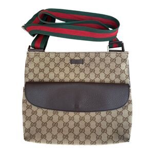 Vintage Gucci GG Canvas Messenger Bag Web Stripe Crossbody